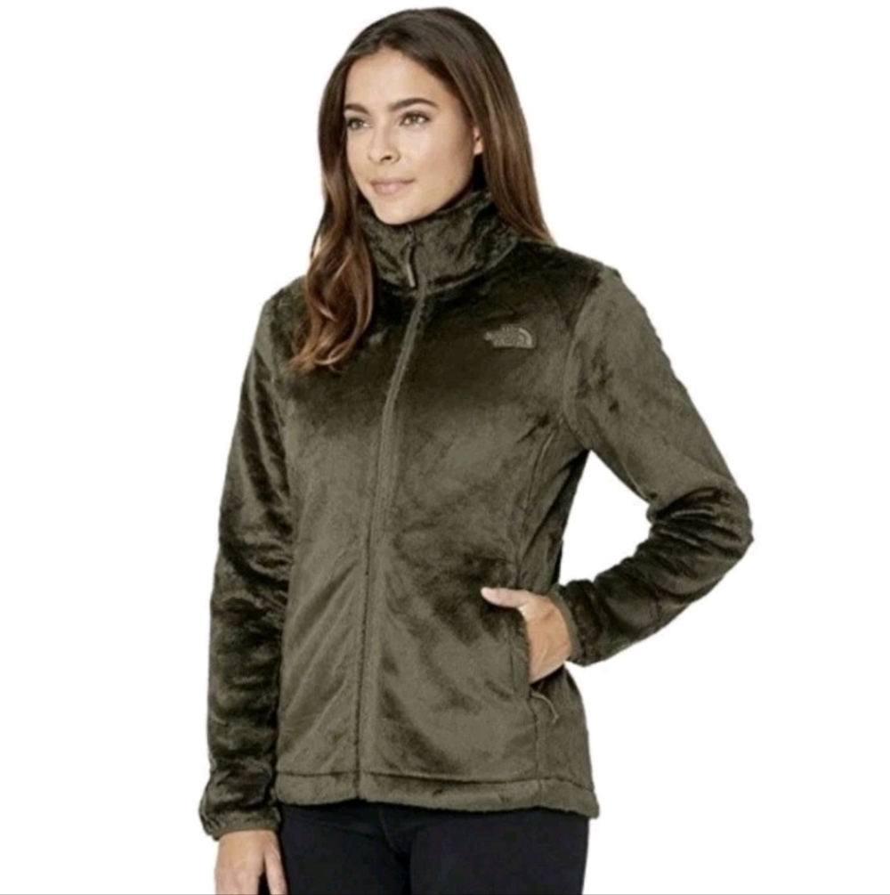 The North Face Osito Full Zip Fleece Jacket Size Large Taupe Green NF0A3XBD EUC